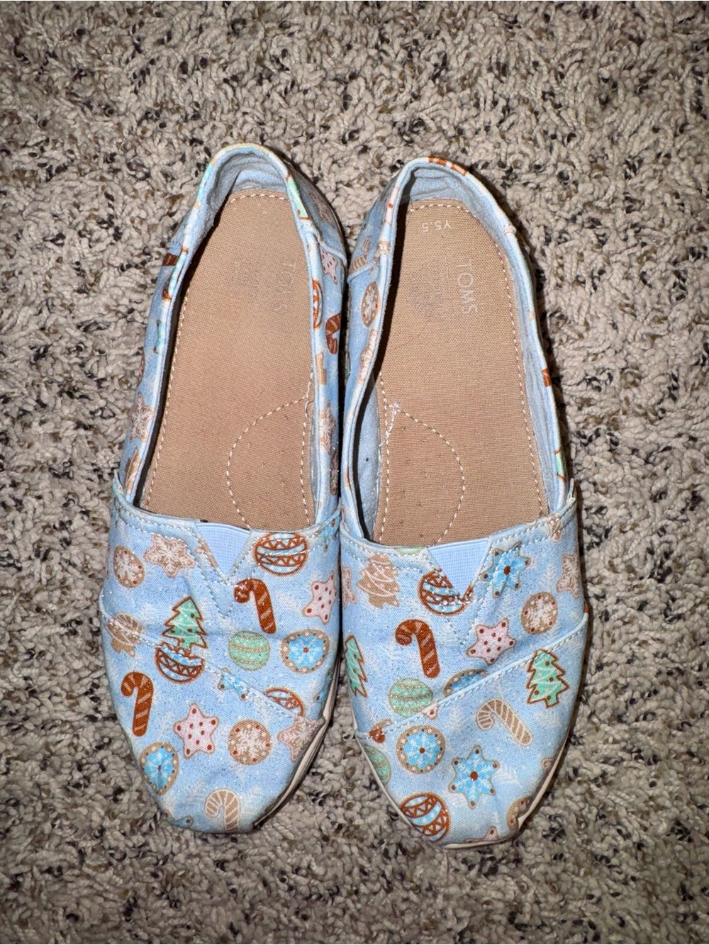TOMS Blue Glitter Sugar Cookies Faux Fur Alpargata Shoe Size Y5.5